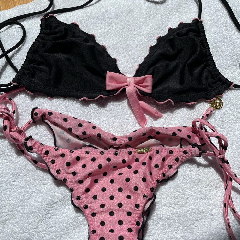 Luli Fama 2pc bikini.  Black pink w polka dots
